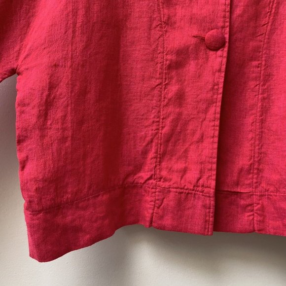 GR Nature Linen Jacket Eur 40 Bright Pink Boxy Chest 42" High Neck Button Up - Picture 8 of 9
